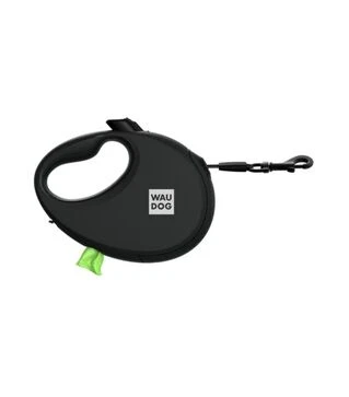 Поводок-рулетка для собак WAUDOG R-leash до 20 кг, светоотражающий, с контейнером для пакетов, черный, 5 м