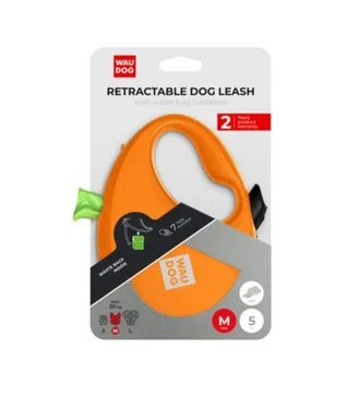Поводок-рулетка для собак WAUDOG R-leash до 20 кг, светоотражающий, с контейнером для пакетов, оранжевый, 5 м