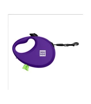 Повідець-рулетка для собак WAUDOG R-leash до 20 кг, світловідбивний, з контейнером для пакетів, фіолетовий, 5 м