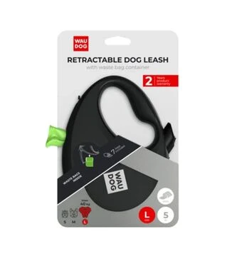 Поводок-рулетка для собак WAUDOG R-leash до 40 кг, светоотражающий, с контейнером для пакетов, черный, 5 м
