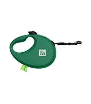 Поводок-рулетка для собак WAUDOG R-leash до 40 кг, светоотражающий, с контейнером для пакетов, зеленый, 5 м