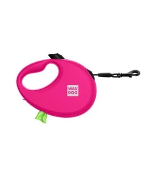 Поводок-рулетка для собак WAUDOG R-leash до 40 кг, светоотражающий, с контейнером для пакетов, розовый, 5 м