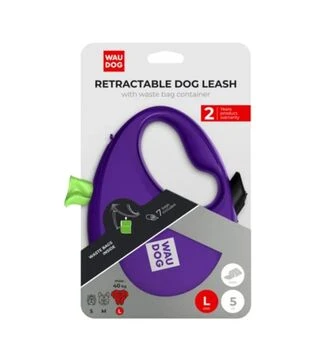 Поводок-рулетка для собак WAUDOG R-leash до 40 кг, светоотражающий, с контейнером для пакетов, фиолетовый, 5 м