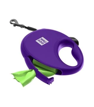 Поводок-рулетка для собак WAUDOG R-leash до 40 кг, светоотражающий, с контейнером для пакетов, фиолетовый, 5 м