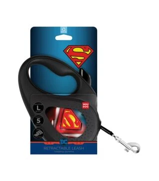 Поводок-рулетка для собак WAUDOG R-leash Супермен Лого, до 50 кг, светоотражающий, черный, 5 м