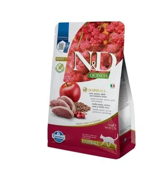Беззерновой сухой корм для кошек Farmina N&amp;D Quinoa Hairball для вывода шерсти, с уткой, киноа, яблоком и клюквой, 300 г
