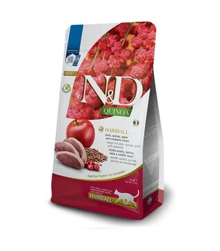 Беззерновой сухой корм для кошек Farmina N&amp;D Quinoa Hairball для вывода шерсти, с уткой, киноа, яблоком и клюквой, 1,5 кг