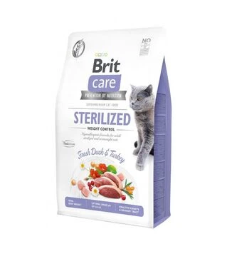 Беззерновой сухой корм для стерилизованных кошек Brit Care Cat Grain Free для контроля веса, с уткой и индейкой, 2 кг