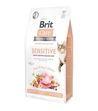 Беззерновий сухий корм для котів Brit Care Cat Grain Free для чутливого травлення, з індичкою та лососем, 7 кг
