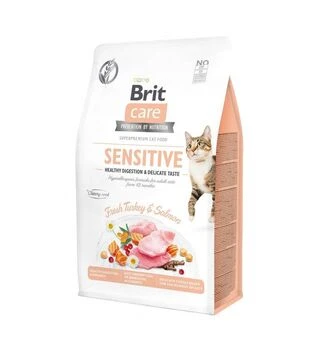Беззерновий сухий корм для котів Brit Care Cat Grain Free для чутливого травлення, з індичкою та лососем, 400 г