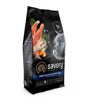 Сухой корм для кошек Savory Adult Cat Gourmand со свежим лососем и белой рыбой, 2 кг