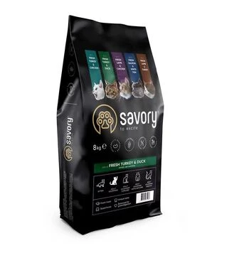 Сухий корм для котів Savory Adult Cat Gourmand, зі свіжою індичкою та качкою, 8 кг