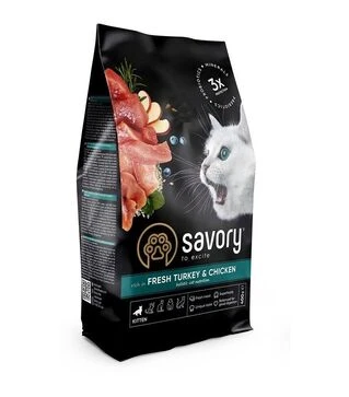 Сухой корм для котят всех пород Savory Kitten со свежей индейкой и курицей, 400 г
