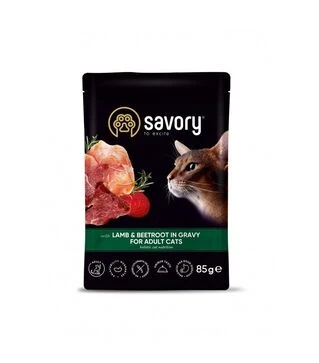 Беззерновий вологий корм для котів Savory з ягням та буряком в соусі, 85 г