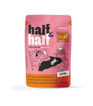 Влажный корм для котят Half&amp;Half с курицей и тыквой в соусе, 85 г