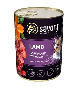 Вологий корм для стерилізованих котів Savory з ягням, 400 г