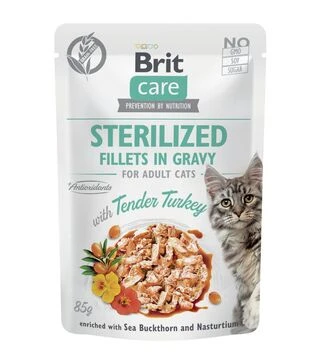 Влажный корм для стерилизованных кошек Brit Care с индейкой, филе в соусе, 85 г