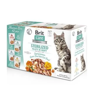 Влажный корм для стерилизованных кошек Brit Care ассорти вкусов, филе в соусе, 12 шт х 85 г