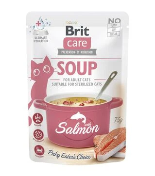 Беззерновой влажный корм для кошек Brit Care суп с лососем, 75 г