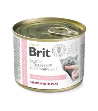 Лікувальний вологий корм для котів Brit VetDiets GF Hypoallergenic при харчовій алергії, з лососем та зеленим горошком, 200 г