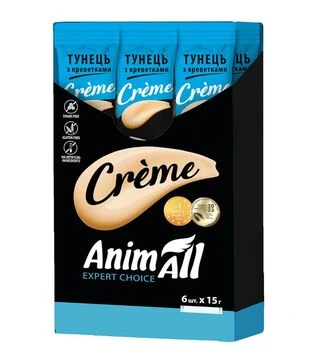 Кремові ласощі для котів AnimAll Cr&egrave;me зі смаком тунця з креветками, 90 г, 6 шт