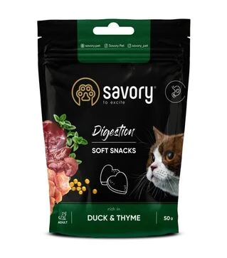 М'які ласощі для котів Savory для покращення травлення, з качкою та чебрецем, 50 г
