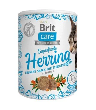 Ласощі для стерилізованих котів Brit Care Superfruits Snack з оселедцем та обліпихою, 100 г