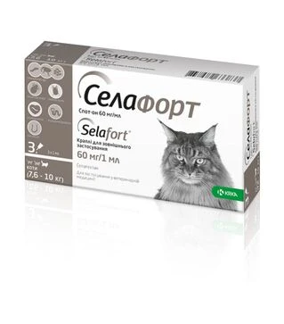 Капли для кошек KRKA Селафорт от блох, клещей и гельминтов, на вес 7,6-10 кг, пипетка, 1 шт