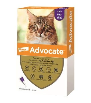 Капли для кошек Elanco Advocate от паразитов, на вес 4-8 кг, пипетка, 3 шт