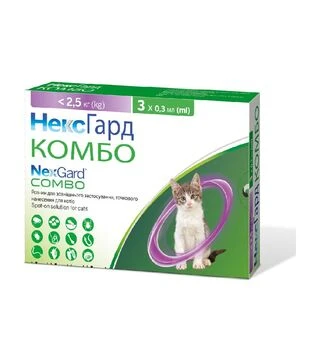 Капли для кошек Boehringer Ingelheim NexGard Combo Spot-On, вес до 2,5 кг, пипетка, 3 шт