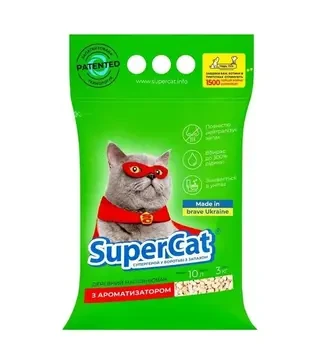 Наполнитель для кошачьих туалетов SuperCat с ароматизатором, зеленый, 3 кг