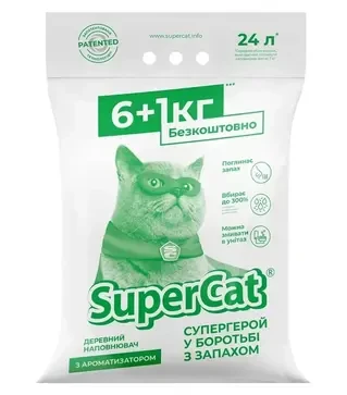 Наполнитель для кошачьих туалетов SuperCat с ароматизатором, зеленый, 7 кг