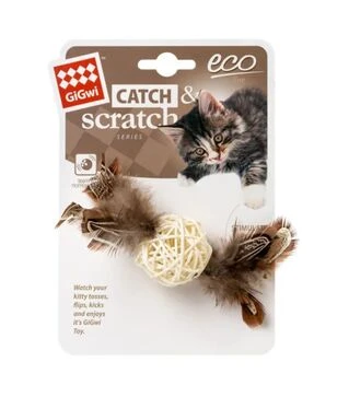 Игрушка для кошек GiGwi Catch&amp;Scratch Плетеный мячик с колокольчиком, 13 см