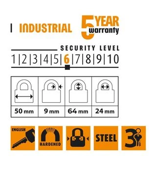Замок навісний Horst з довгою дужкою, 50мм (HR-LSL-50E)