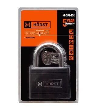 Замок навесной Horst 75мм, черный (HR-SP1-75E)