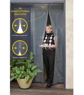 Москітна сітка ProShield King Kong для дверей, на магнітах, антикішка, 82х200 см, сіра