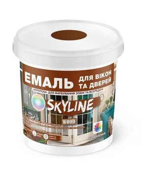 Эмаль акриловая SkyLine Wood для окон и дверей RAL 3009 Красно-коричневая, 0,4 л