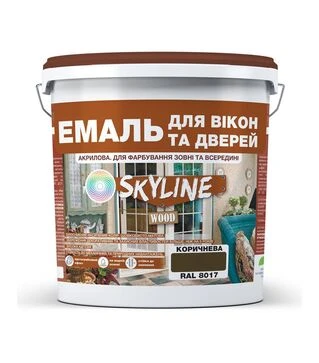 Емаль акрилова SkyLine Wood для вікон та дверей RAL 8017 Коричнева, 10 л
