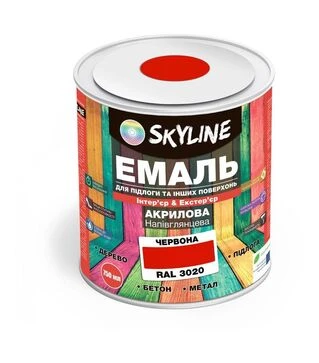 Емаль акрилова SkyLine для підлоги RAL 3020 Червона, 0,75 л