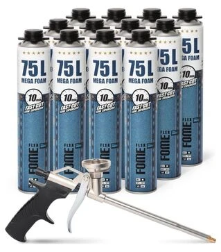 Пена монтажная пистолетная Fome Flex Mega 75L, Желтая, 870 мл, с пистолетом, 12 шт