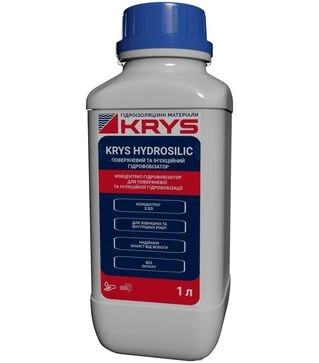 Гідрофобізатор концентрований KRYS HYDROSILIC для поверхневої та об&rsquo;ємної гідрофобізації, Світло-жовтий, 1 л