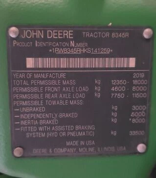 Трактор John Deere 8345R, 2019 р.в, 5999 м/год, б/в