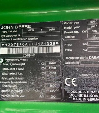 Зерноуборочный комбайн John Deere T670i, 2020 г.в, 1348 м/ч, б/у