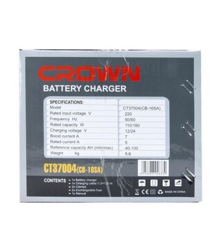 Зарядний пристрій трансформаторний CROWN CT37004, 12/24 В, 5 А, 180 Вт