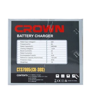 Зарядний пристрій CROWN CT37005, 12/24 В, 16 А, 480 Вт