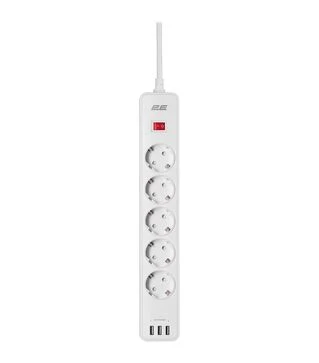 Мережевий подовжувач-фільтр 2E 3х1,5 мм&sup2;, 5 розеток, 3хUSB-A, білий, 2 м (2E-SP515M2USBWH)