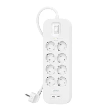 Сетевой удлинитель-фильтр Belkin 3х1,5 мм&sup2;, 8 розеток, USB-A/C 18 Вт, белый, 2 м (SRB003VF2M-V2)