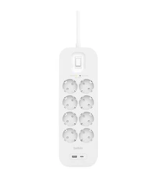 Сетевой удлинитель-фильтр Belkin 3х1,5 мм&sup2;, 8 розеток, USB-A/C 18 Вт, белый, 2 м (SRB003VF2M-V2)