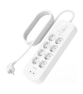 Мережевий подовжувач-фільтр Belkin 3х1,5 мм&sup2;, 8 розеток, USB-C/C 30 Вт, білий, 2 м (SRB004VF2M)