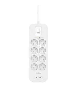 Мережевий подовжувач-фільтр Belkin 3х1,5 мм&sup2;, 8 розеток, USB-C/C 30 Вт, білий, 2 м (SRB004VF2M)